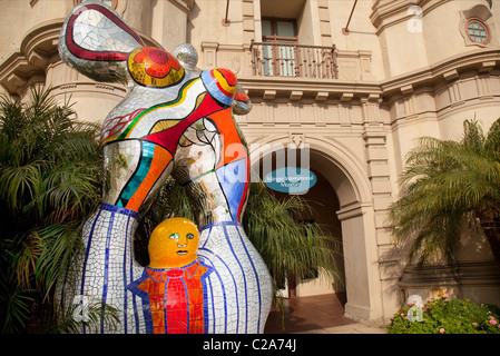 Niki de Saint Phalle sculpture at the entrance of the Mingei International Museum in Balboa Park San Diego CA Stock Photo