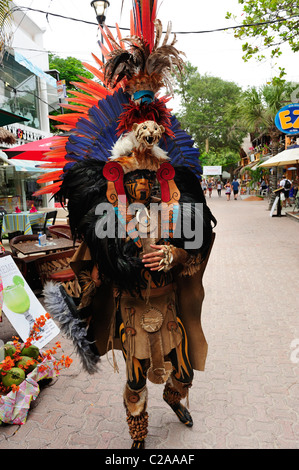 Man wearing traditional Mayan costume in Playa del Carmen, Quintana Roo, Mexico