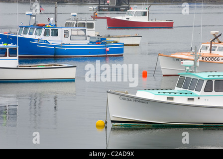 Lobster boats moored in Bass Harbor, Mount Desert Island Maine, USA Stock Photo