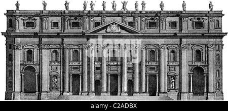 19th Century book illustration, taken from 9th edition (1875) of Encyclopaedia Britannica, of St. Peter's Basilica, Rome Stock Photo