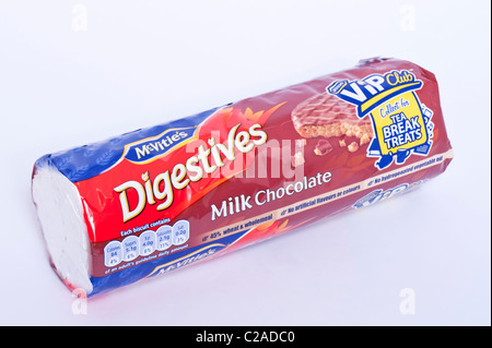 A packet of Mcvities milk chocolate digestive biscuits on a white background Stock Photo