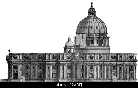 19th Century book illustration, taken from 9th edition (1875) of Encyclopaedia Britannica, of St. Peter's Basilica, Rome Stock Photo