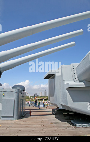 Family touring USS Alabama Battleship Memorial Park Mobile Alabama Stock Photo