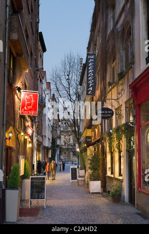 Restaurants on Wijngaardstraat in the old city, Antwerp, Belgium Stock Photo