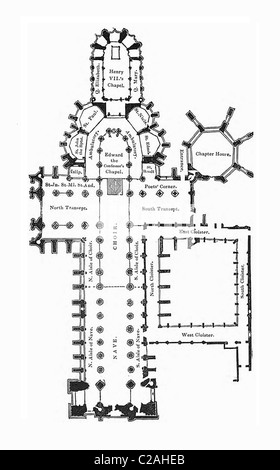 Westminster Abbey - Ground Plan (published 1842) Stock Photo