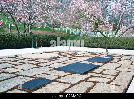 Gravesite of John F Kennedy and Jacqueline Kennedy Onassis in Arlington National Cemetary Stock Photo