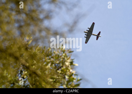 A World War two era Boeing B-17 bomber flies over Los Angeles, California on a sunny day in 2007. © Craig M. Eisenberg Stock Photo