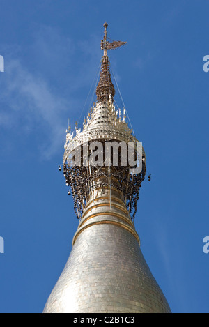 Yangon, Myanmar, dozens of little bells decorating top of Shwedagon Pagoda Stock Photo