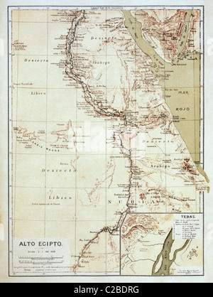 Map of Upper Egypt in the late 19th century. Stock Photo