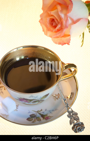 "Table Setting, Espresso Cup, Saucer, Silver Spoon" Stock Photo