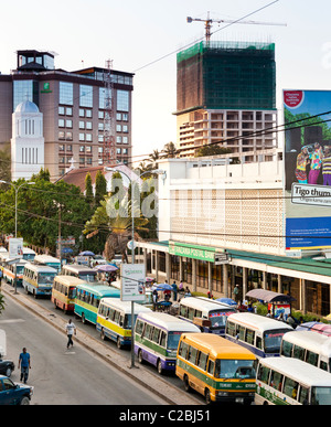 Aerial view of buses queuing. Dar es Salaam Tanzania Stock Photo