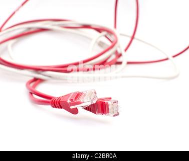 Ethernet Cables on White Background Stock Photo