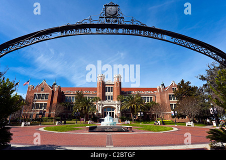 Looking through the entrance gates of the Florida State University in Tallahassee, Florida, United States Stock Photo