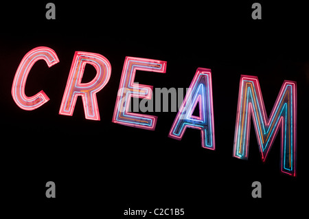 A neon sign at the famous South Of The Border rest stop in South Carolina, USA. The sign shows the word CREAM from 'ICE CREAM'. Stock Photo