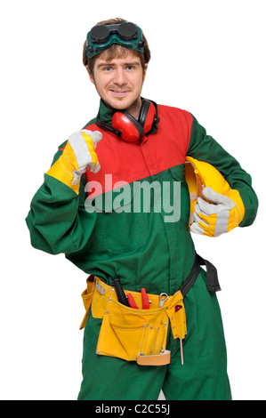 Construction worker isolated in white Stock Photo