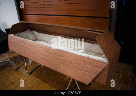 Paris, France, Funeral Caskets, at Death Trade Show, "Salon de la Mort" Undertakers, eco-friendly coffins made of natural materials Stock Photo