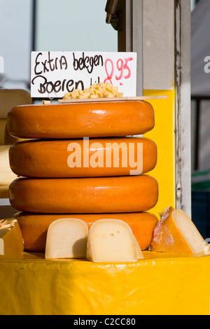 Cheese for sale on a market stall in the Netherlands Stock Photo