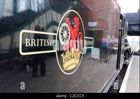 old british railways logo on side of steam locomotive england uk Stock Photo