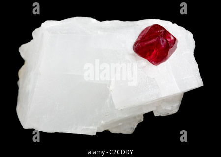 Spinel (MgAl2O4) crystal on quartz matrix Stock Photo