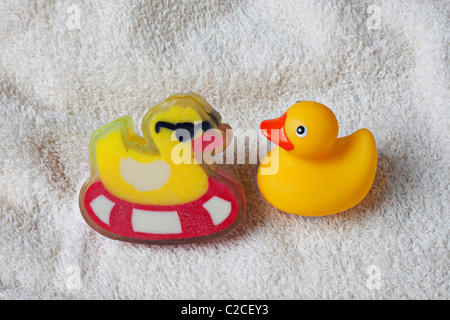 Rubber duck and soap Stock Photo