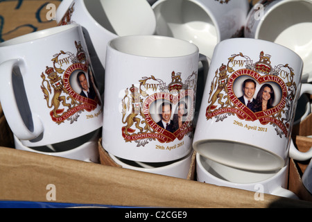 UK. PRINCE WILLIAM AND KATE MIDDLETON ROYAL WEDDING SOUVENIRS FOR SALE IN A STALL IN LONDON Stock Photo