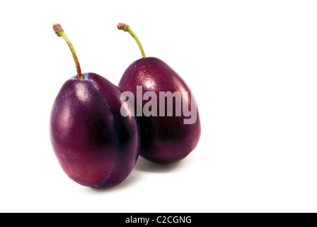 two plums isolated on a white background Stock Photo