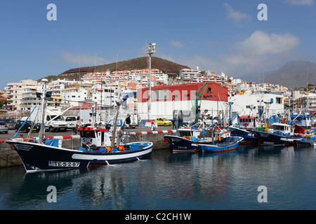 Fishing boats in the harbor of Los Cristianos, Canary Island Tenerife, Spain. Stock Photo