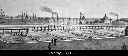 Basins of the sand filtration plant, water supply of Hamburg, Germany, historical picture, about 1893 Stock Photo