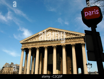 La Madeleine Church from Rue Royale. Place de la Madeleine. Paris. France Stock Photo