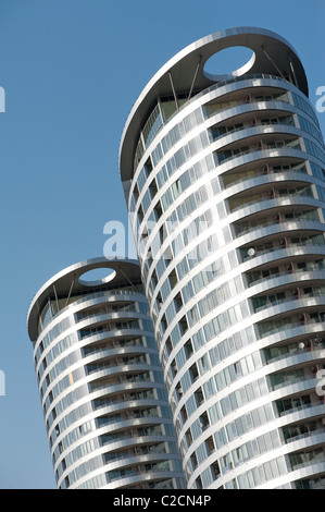 Two modern buildings from Three Towers complex in Bratislava, Slovakia Stock Photo