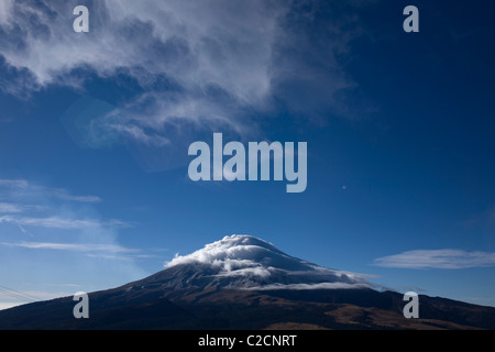 View of the Popocatepetl volcano covered by clouds in a picture taken in the Iztaccihuatl-Popocatepetl National Park, Mexico Stock Photo