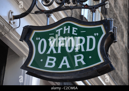 Sign outside the Oxford Bar in Young Street, the watering hole of Ian Rankin's fictional Inspector Rebus. Stock Photo