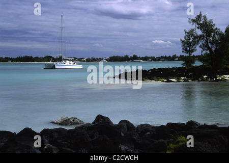 Catamaran in Grand Baie, Mauritius. Stock Photo