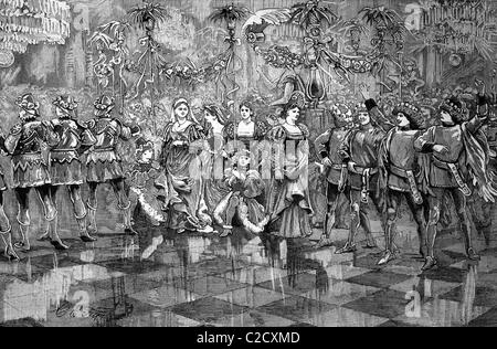 The Minne Dance, at the silver wedding of the Imperial prince and princess of Germany, historic image, 1883 Stock Photo