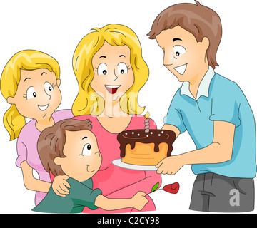 Illustration of a Family Celebrating Mother's Day / Birthday Stock Photo