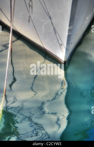 Bow of a sailboat in the bay Stock Photo