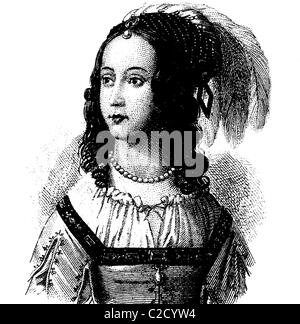 Fashion in the Middle Ages: collar and headdress, in 1630, historical illustration Stock Photo