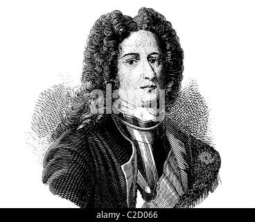 Fashion in the Middle Ages, Wig around 1720, historical illustration Stock Photo