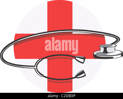 stethoscope on top of red cross Stock Photo