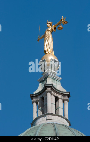 The Scales of Justice statue on the dome of the Old Bailey central criminal court. London. Stock Photo