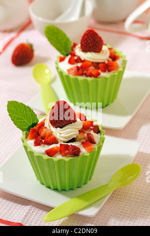 Strawberries in skimmed yogurt. Recipe available. Stock Photo