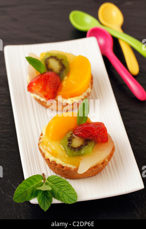 Fruit tartlets. Recipe available. Stock Photo
