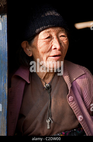 Old woman in Langtang region. Nepal, Asia Stock Photo