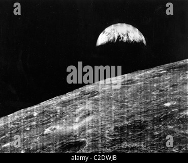 Earth rise viewed from the moon Stock Photo