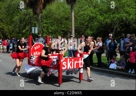 Bed Racer rushing toward finish line Stock Photo