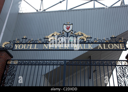 Liverpool FC football stadium, England: Bill Shankly gates Stock Photo