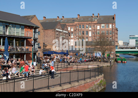 Canalside bar and restaurant in a converted warehouse on Nottingham's waterfront area city centre Nottinghan England UK GB EU Stock Photo