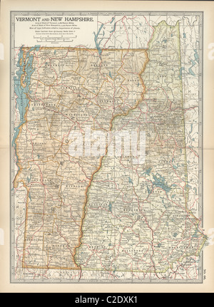 Map of Vermont and New Hampshire Stock Photo