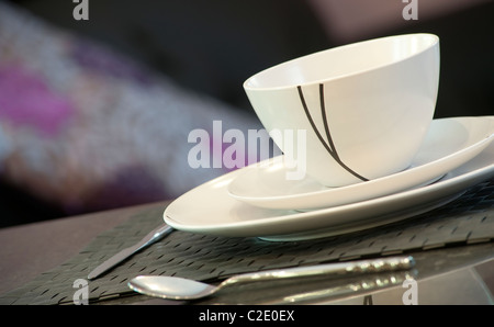 Close up of place setting on a table in a dining room. Stock Photo
