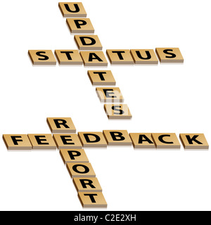 Crossword letters feedback report and status updates with drop shadow. Stock Photo